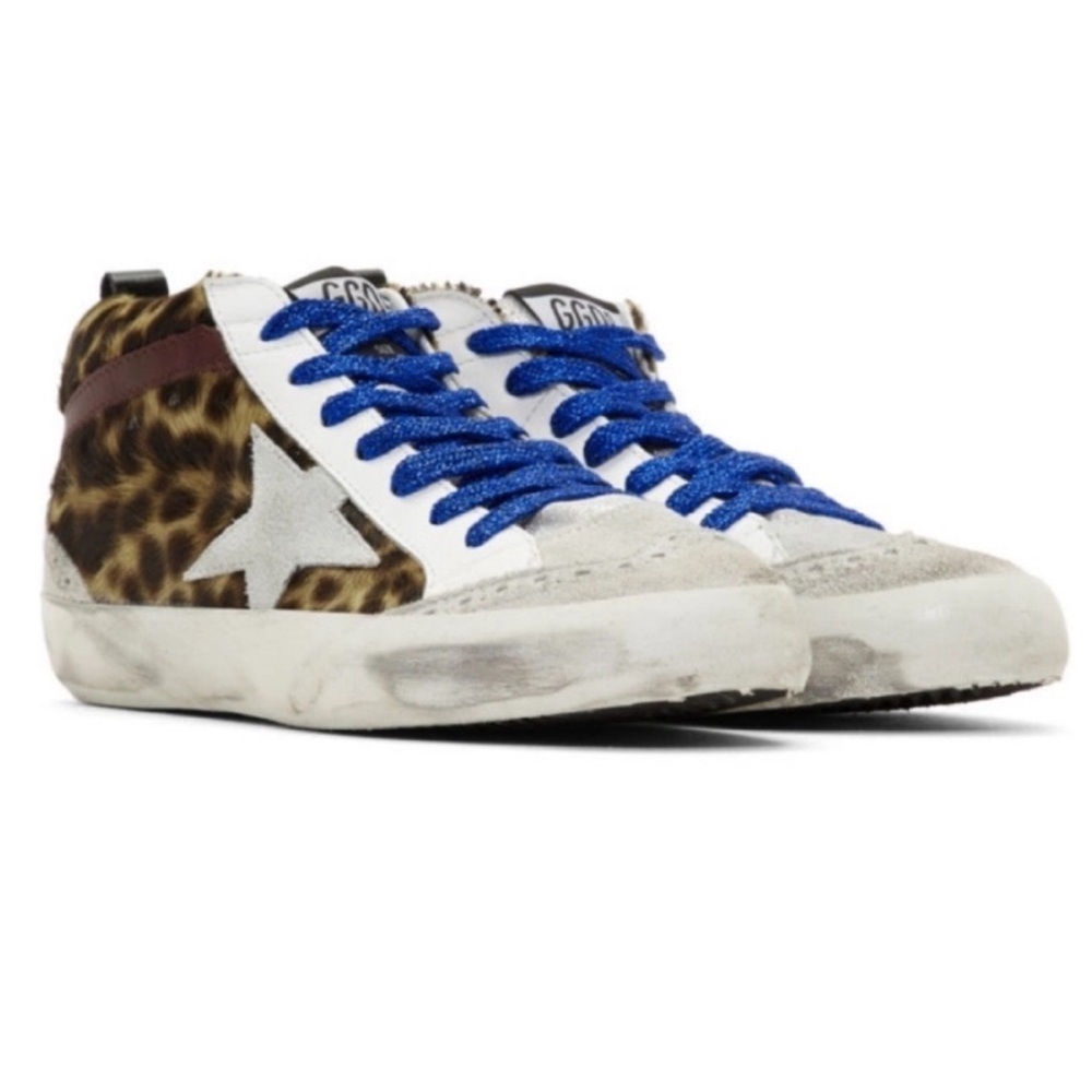 Golden Goose Leopard Print Sneakers with Blue Laces